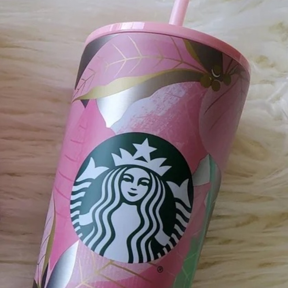 24oz Starbucks Poinsettia Tumbler Stainless Steel